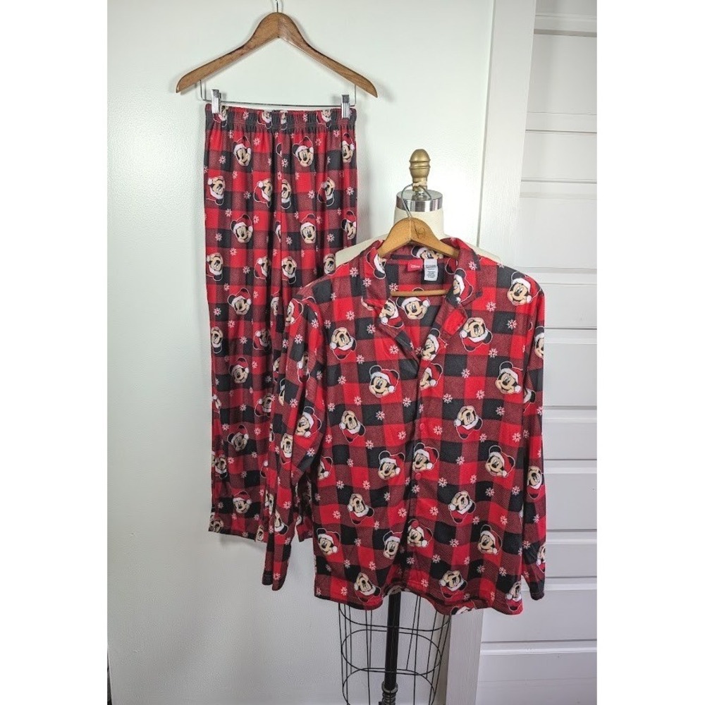 Disney Mickey Mouse Christmas Pajama 2 Set Women Medium Flannel Loungewear Plaid